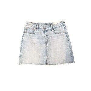 American Eagle Jean Skirt Womens 6 Perfect Mini Lite Wash Raw Hem Denim Stretch